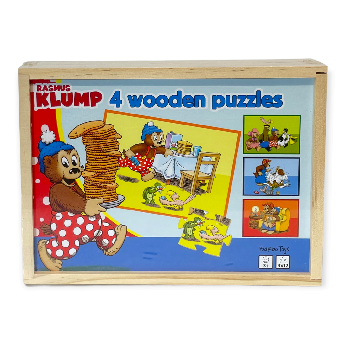 Trækasse med 4 Rasmus Klump puslespil