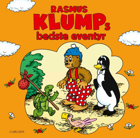 Rasmus Klumps bedste eventyr med Rasmus Klump, Pingo og Skildpadden på forsiden af den klassiske børnebog fra Carlsen.